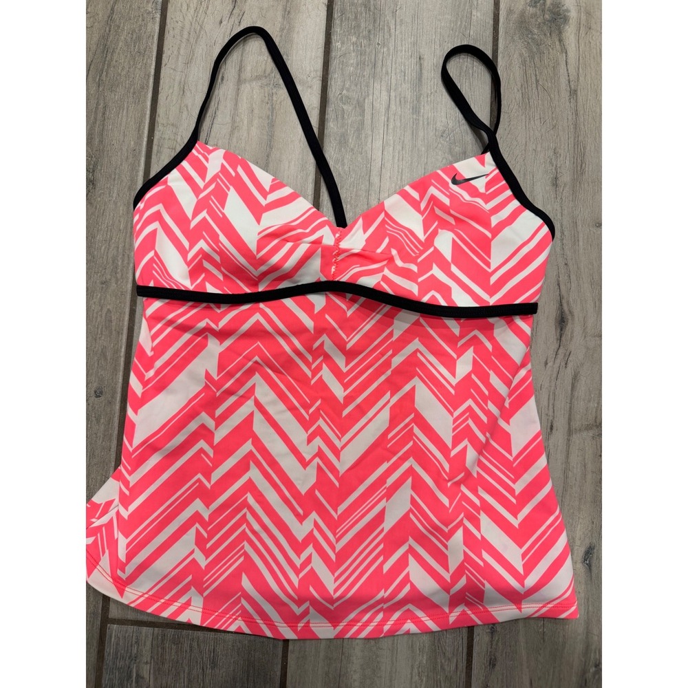 Nike Women Pink White Chevron Tankini Top Swimwear Size 6 Athletic Swim Top